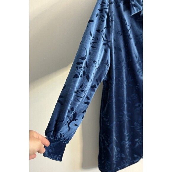 DIANE VON FURSTENBURG Blue Floral Velvet Shirt Women 1X Velour Button Tunic Top - Picture 4 of 8